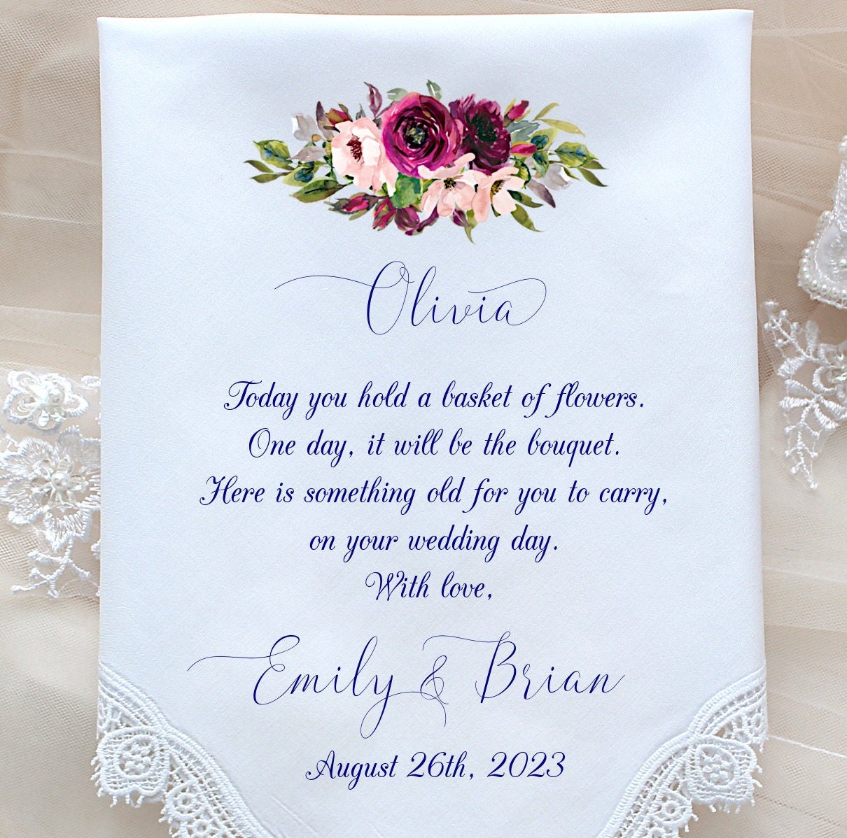 Wedding handkerchief gift for flower girls , Wedding Hankies, Wedding favor-Bride and groom Gift to Flower Girl-LS14LeCAC[G-79]