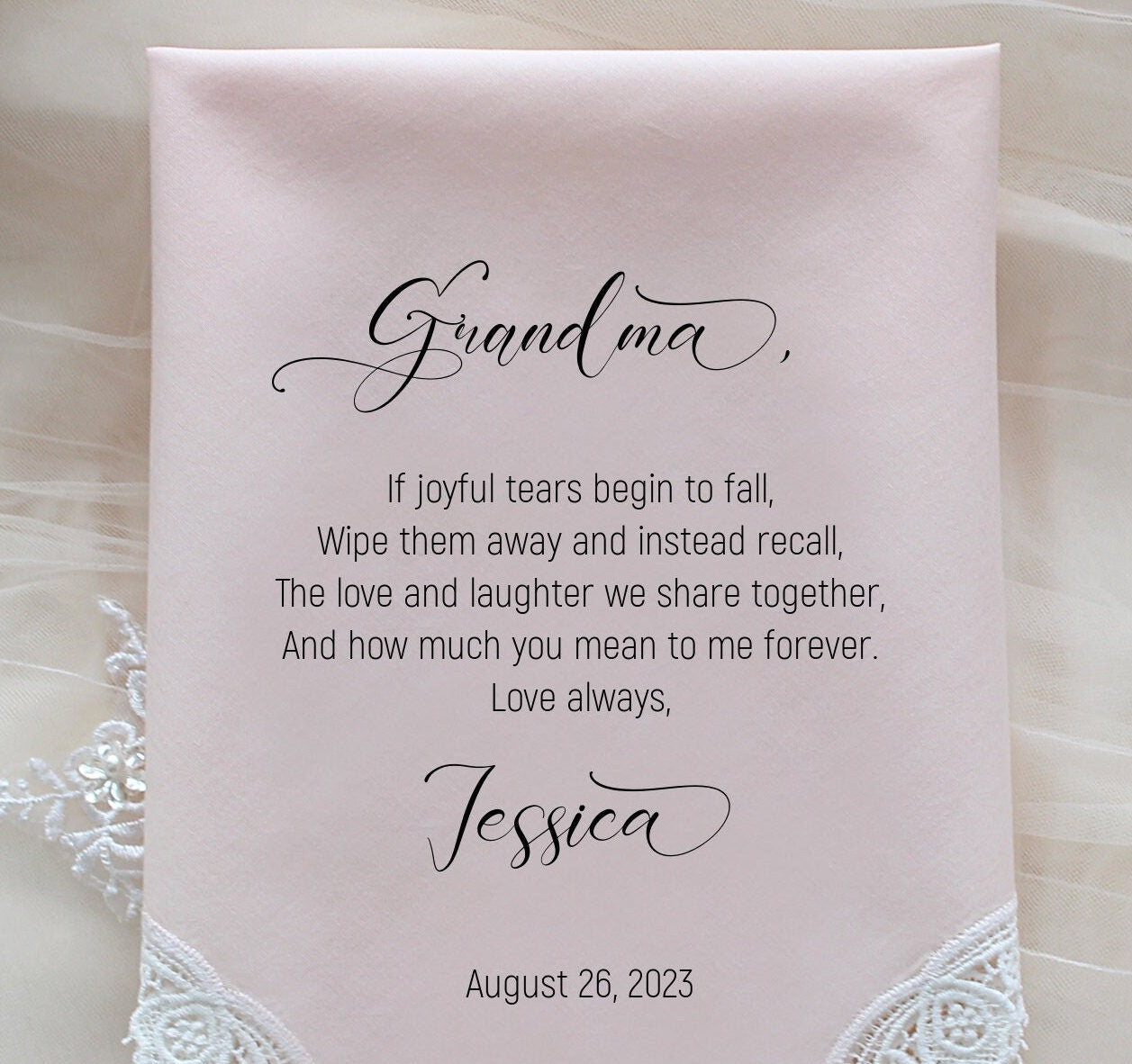 Grandma Wedding Gift, Grandma of the Bride custom wedding handkerchief, wedding favor, Personalize. FCAC[36]
