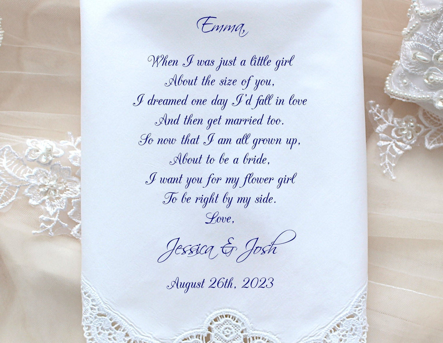 Wedding handkerchief-Flower Girl-PRINT-CUSTOMIZE-Lace Hankerchief-Wedding Hankies-Wedding favor-Bride Gift to Flower Girl-Wedding-FCAC[64]