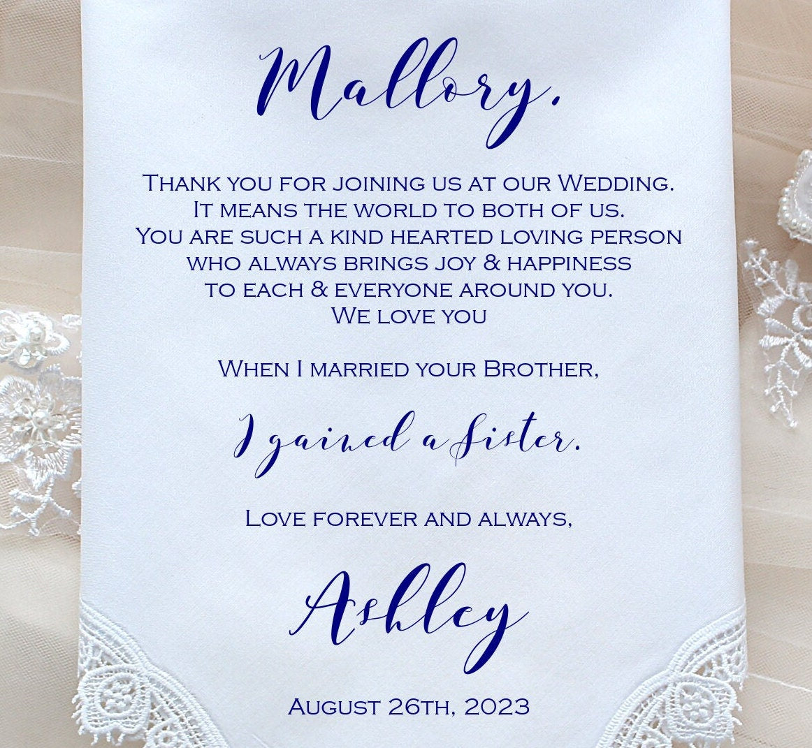Sister In-Law of the Bride Gift, Wedding Handkerchief, Custom printed Wedding Hankies-Sister In Law of the Bride Gift-LS11PdCp[192]