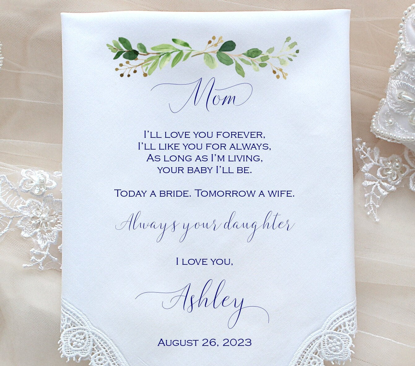Mother of the Bride Gift, Wedding Handkerchief-PRINTED-CUSTOMIZED, Mom gift from the Bride-LS5LeCop[G-2]