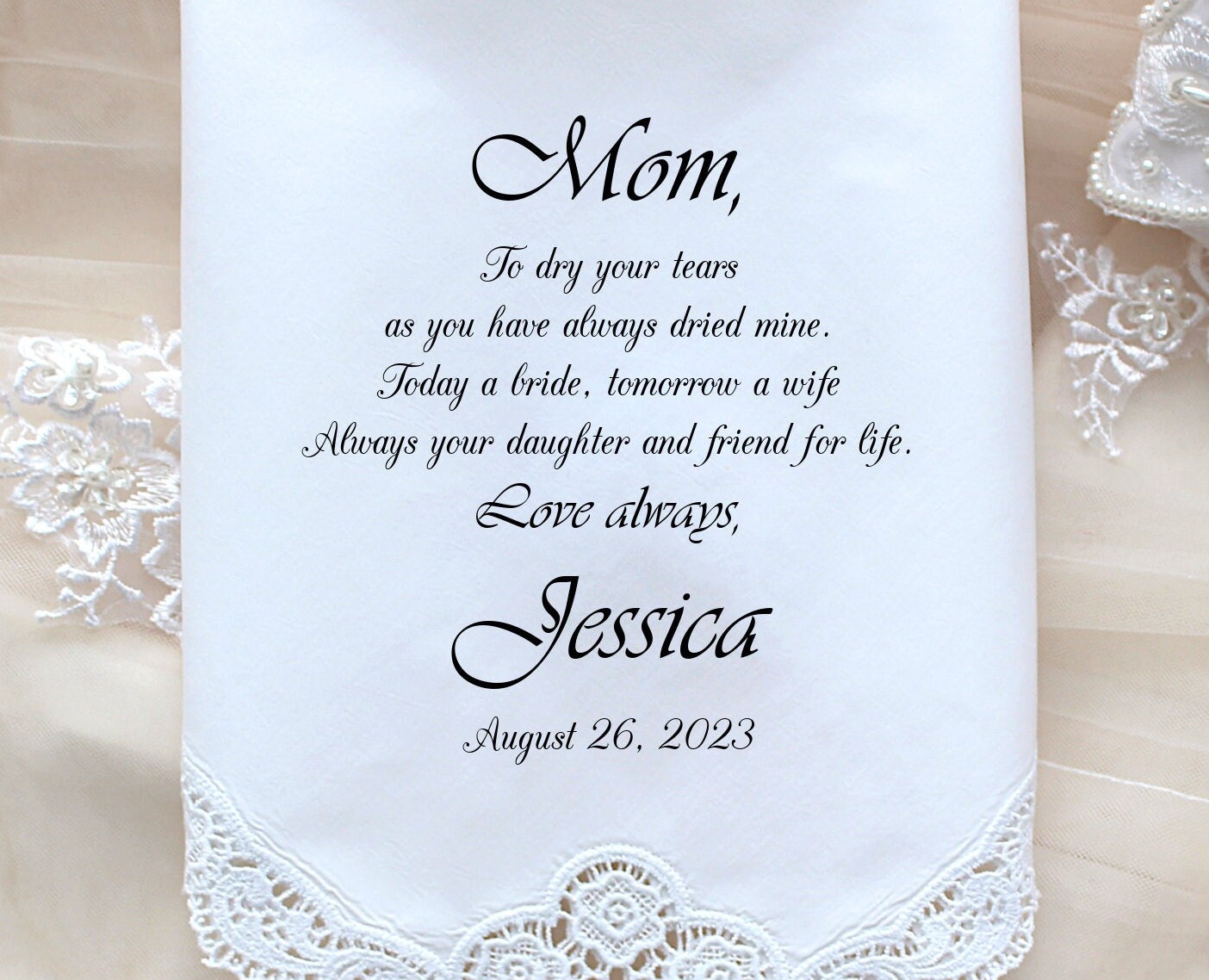 Mother of the Bride handkerchief, PRINTED, to dry your happy tears, Mom Handkerchief, Mother of the Bride Gift,Personalized. LS14FViCAC[15]