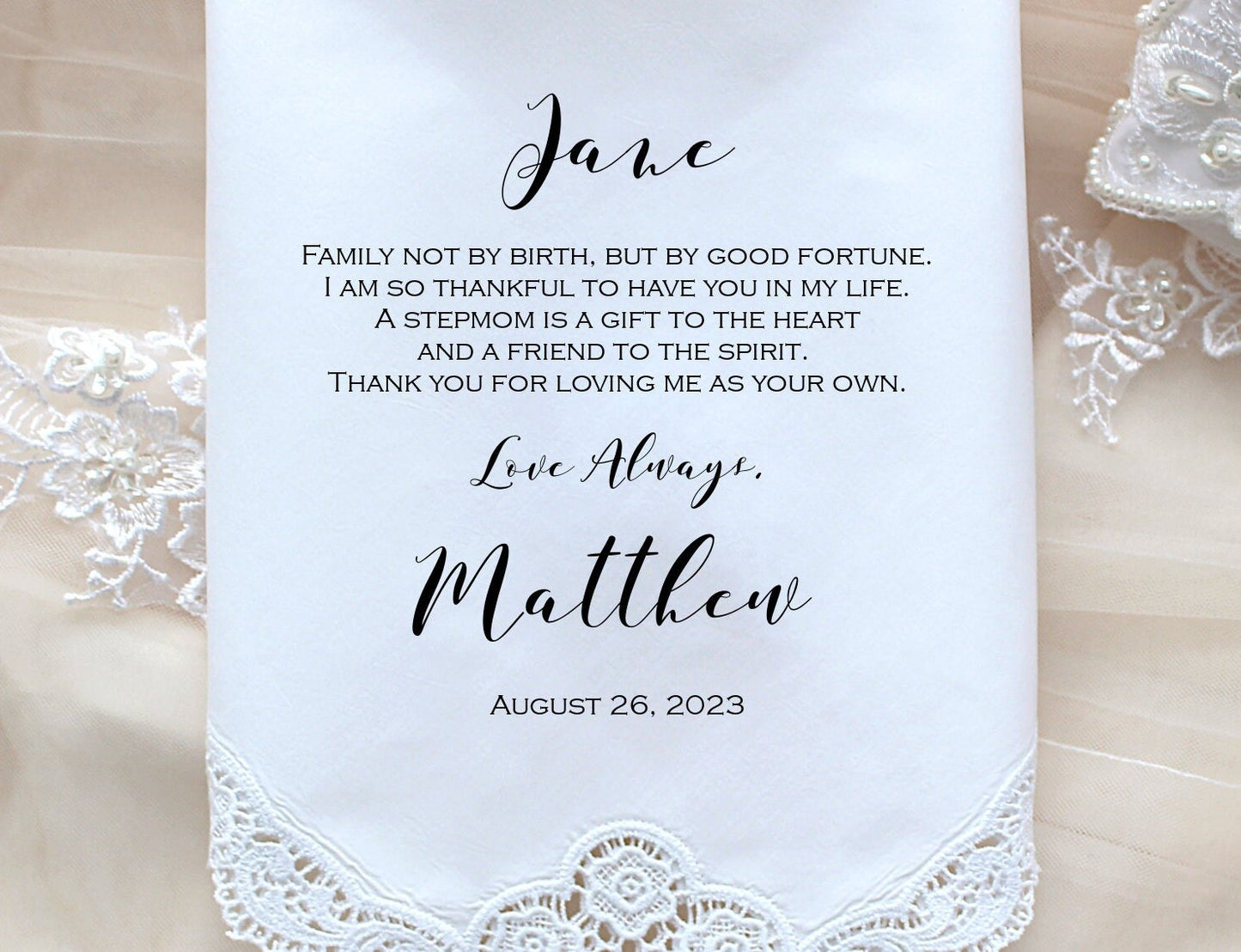Stepmother wedding gift from the Groom, CUSTOMIZED, Wedding Handkerchief, personalized wedding gift-FPADCHAI[25]