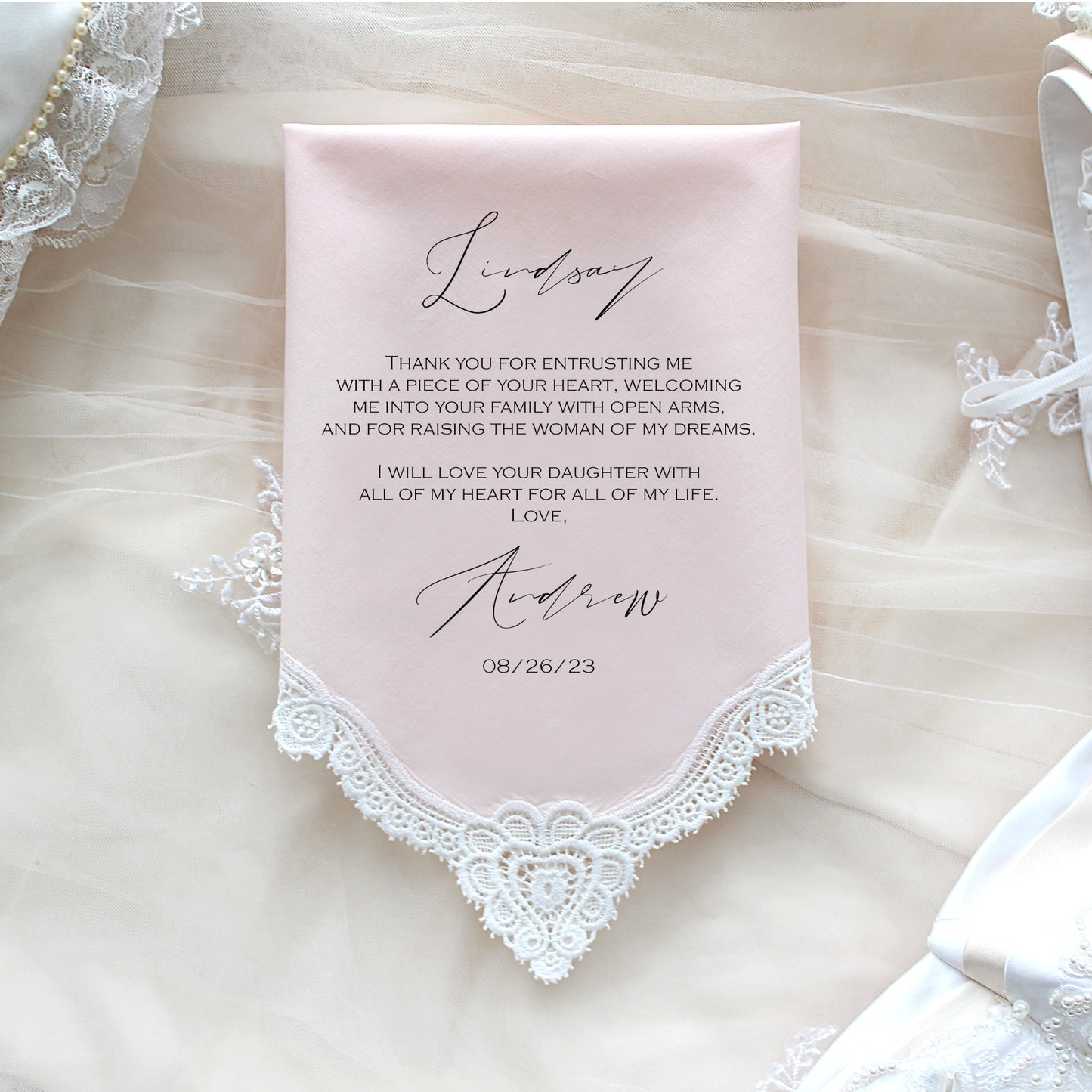 Custom Printed Wedding Handkerchief for the Mother of the Bride - Gift from the Groom