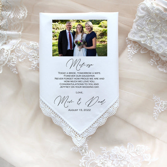 Wedding Gift for Bride from Parents with photo - Wedding handkerchief Gift from Mom and Dad of the Bride