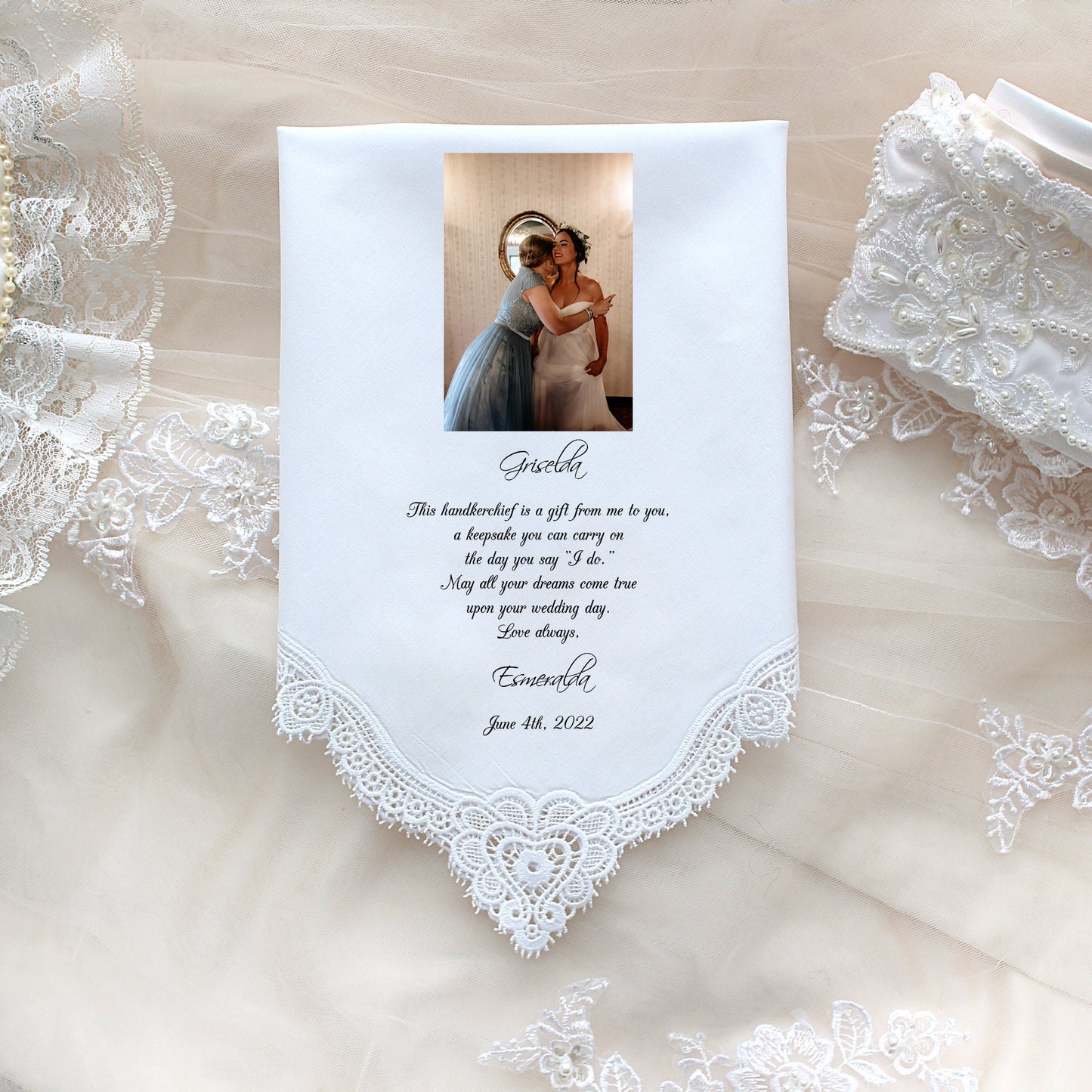 Wedding gift for the Bride from her friend, Best friend of Bride Wedding Gift, Wedding handkerchief, CUSTOMIZED with PHOTO