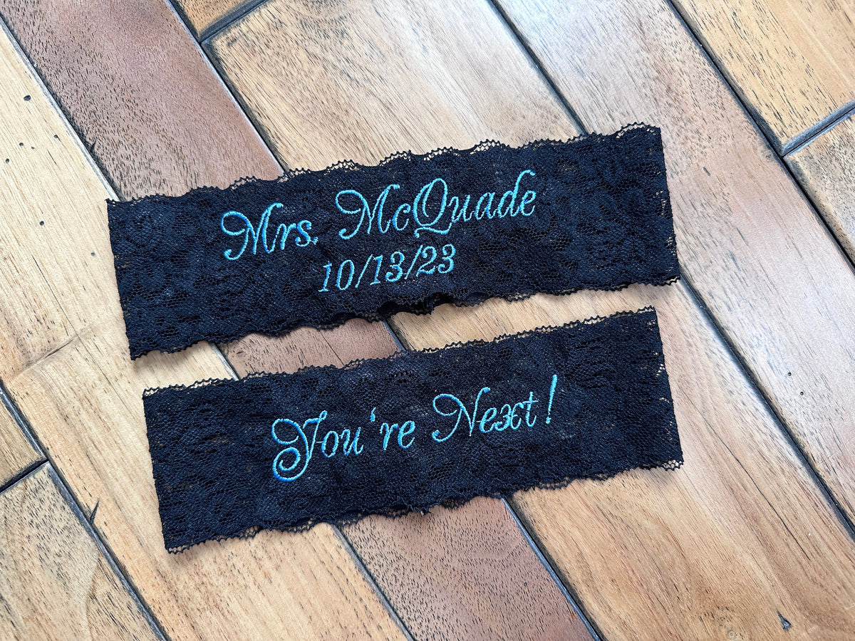 Black Lace Bridal Garters: Custom size for Petite to Plus Brides