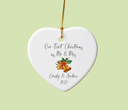 Our First Christmas as Mr. & Mrs. Heart Ornament