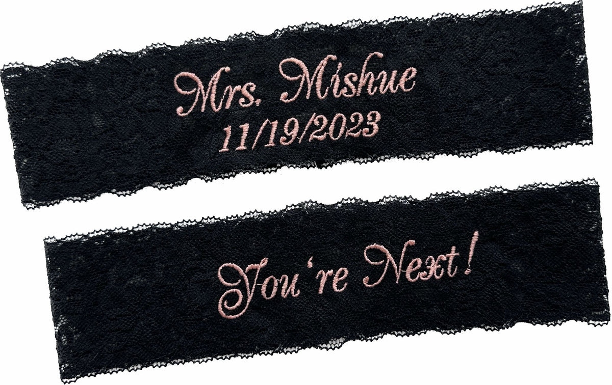 Black Lace Bridal Garters: Custom size for Petite to Plus Brides