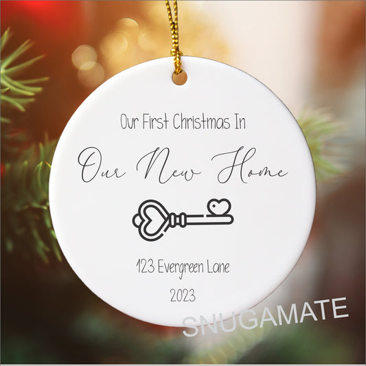 First Christmas in Our New Home White Ceramic Christmas Ornament, Newlyweds Couples Christmas  Gift
