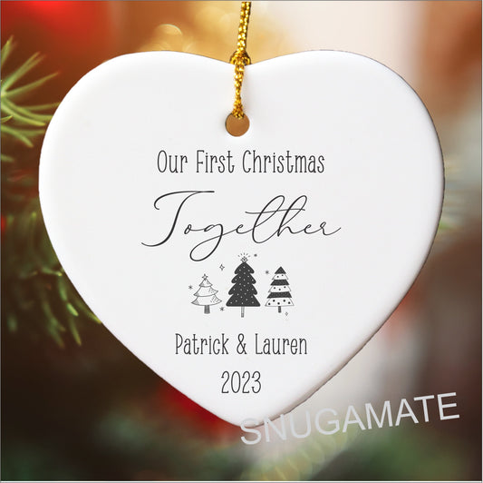 First Christmas Together Heart Christmas Ornament, Personalized for New Couples
