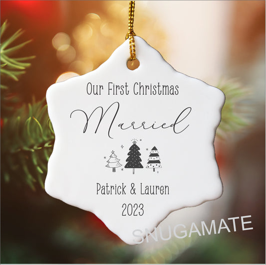 First Christmas Married Personalized Snowflake Christmas Ornament, Custom Christmas Gift for Couples, First Christmas Together