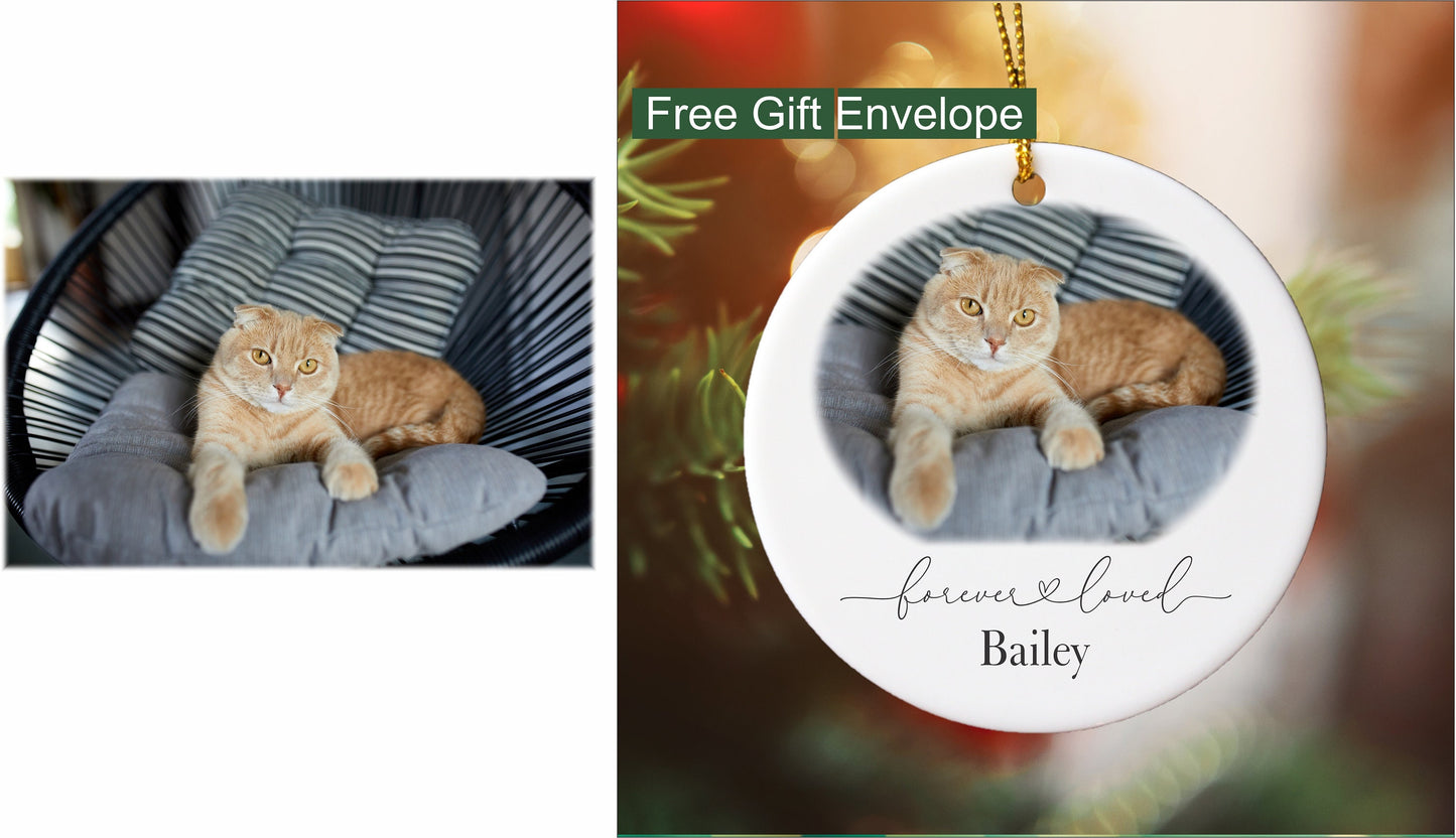 Pet Remembrance Ornament with Photo, Round Ceramic Ornament