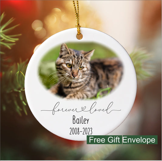 Pet Remembrance Ornament with Photo, Round Ceramic Ornament