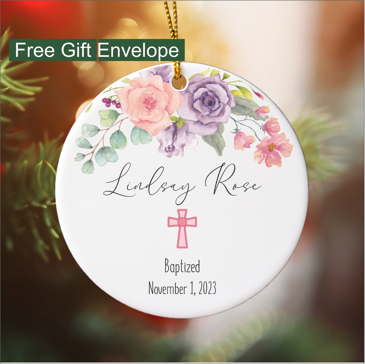 Baptism Ornament Personalized, Baby Christening Keepsake, Godchild Gift, Religious Ornament