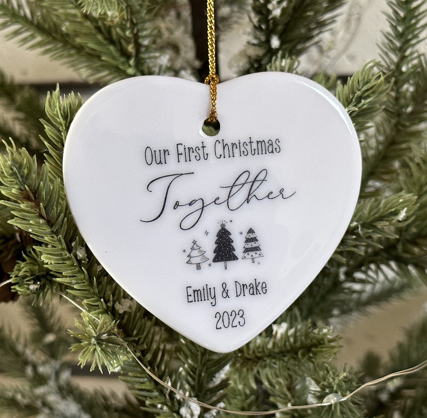 First Christmas Together Heart Christmas Ornament, Personalized for New Couples
