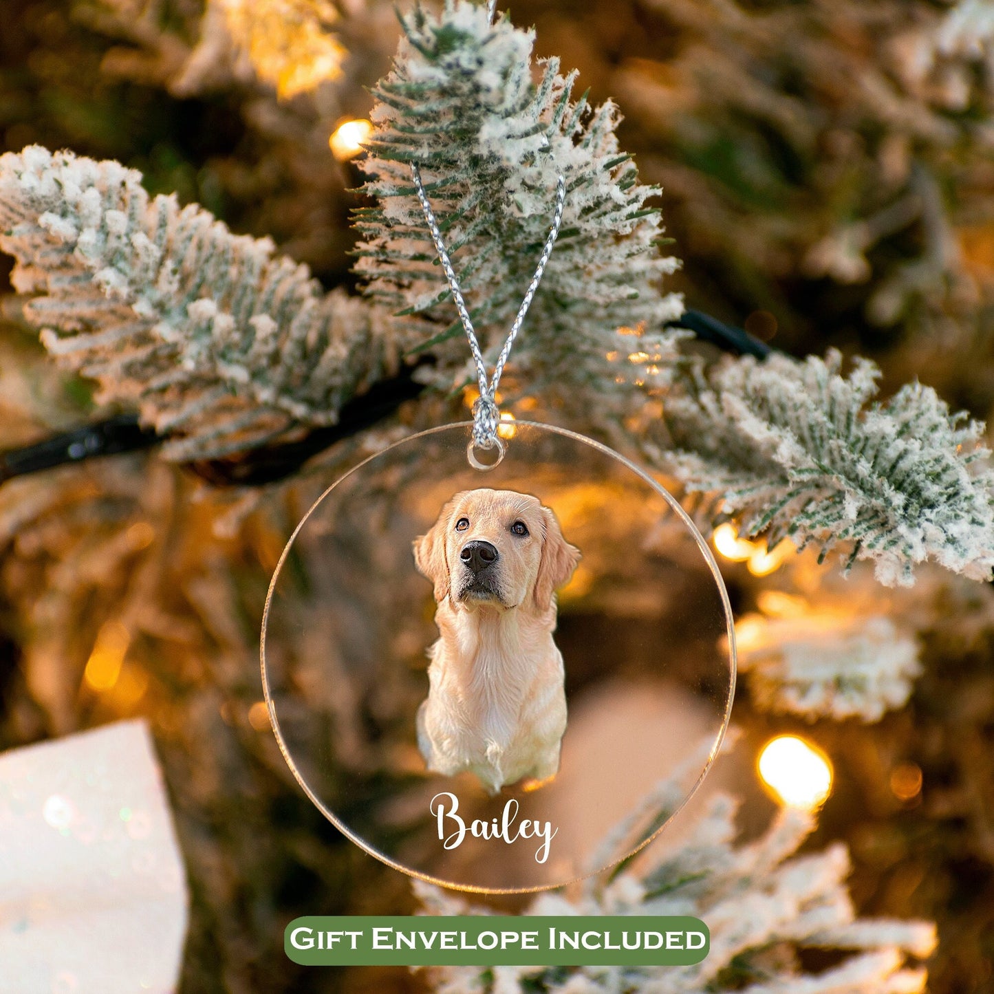 Customized Pet Ornament, Personalized Acrylic Dog Ornament, Dog Picture Ornament, Pet Owner Gift, Dog Name Ornament-[J-1-CIRCLR]