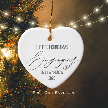 Our First Christmas Engaged Ceramic Heart Ornament