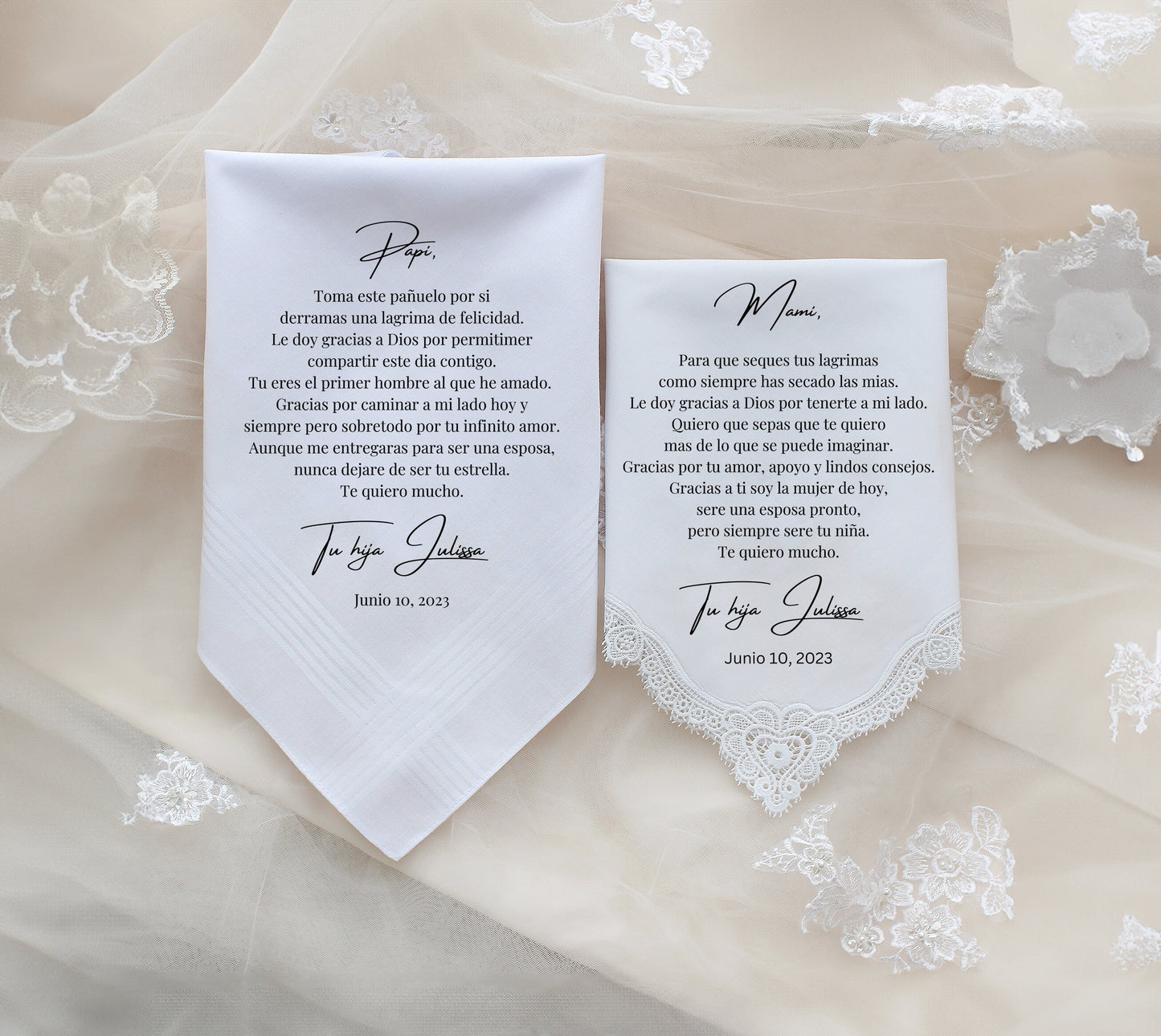 SPANISH Mother of the Bride Gift, Father of the Bride Gift, Wedding Handkerchief for Parents, Pañuelo de Boda Para los Padres de la Novia
