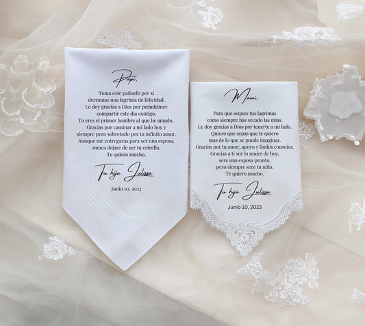 SPANISH Mother of the Bride Gift, Father of the Bride Gift, Wedding Handkerchief for Parents, Pañuelo de Boda Para los Padres de la Novia