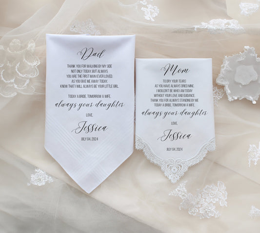 Mother of the Bride Gift & Father of the Bride Gift From Bride, Mother of Bride Wedding Handkerchief from Daughter, Gift for Parents