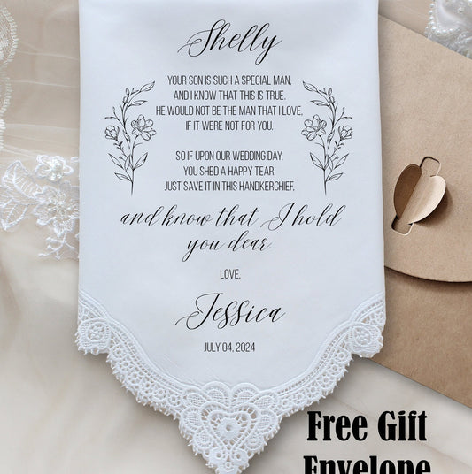 Wedding Handkerchief for Mother In Law from bride, Personalized Wedding Gift for Parent, Thank You Gift, Mother in Law Wedding Gift