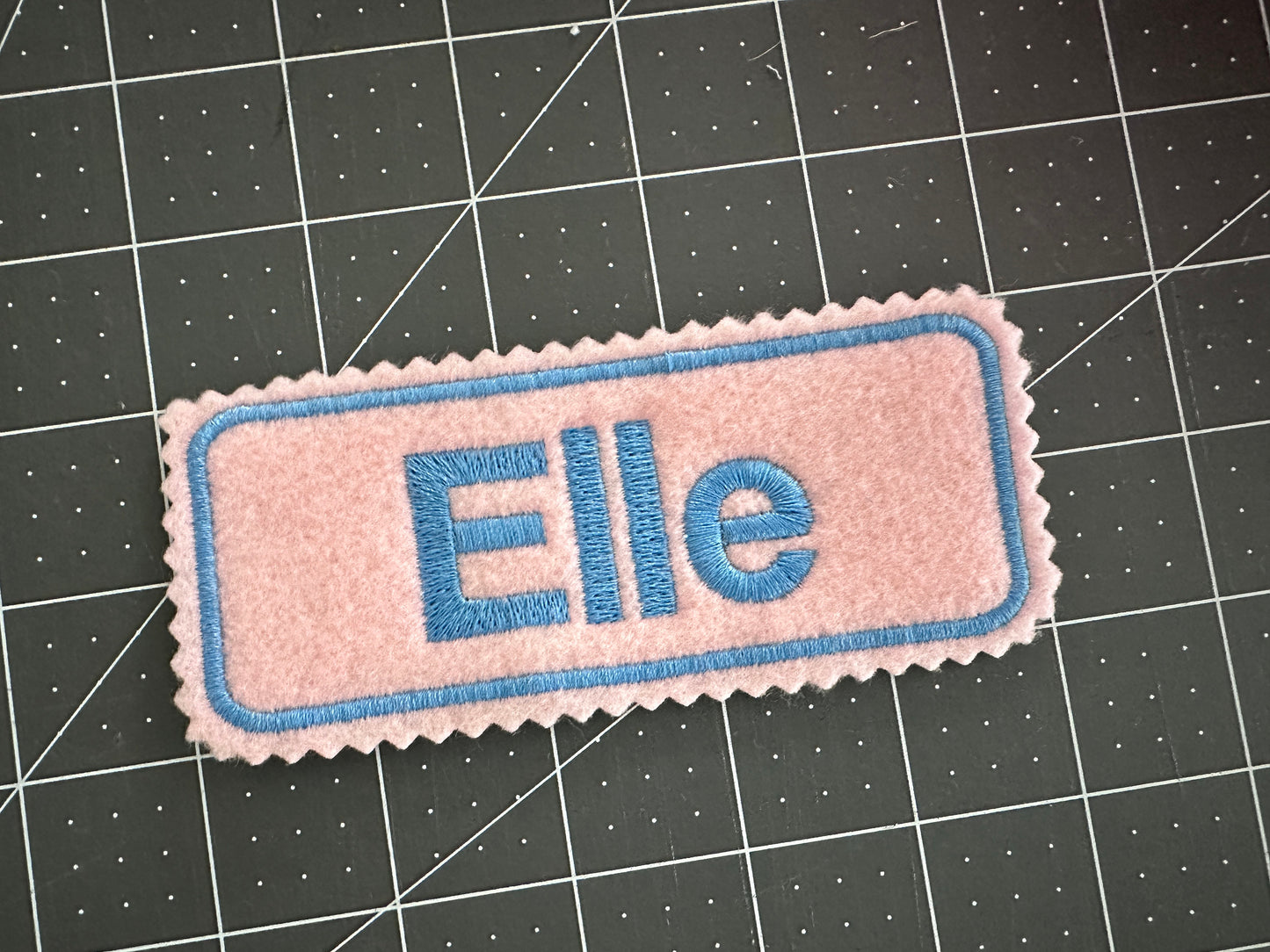 Embroidered Name patch on colored Felt: 4x2 inches, Iron-on or Sew-on Patch