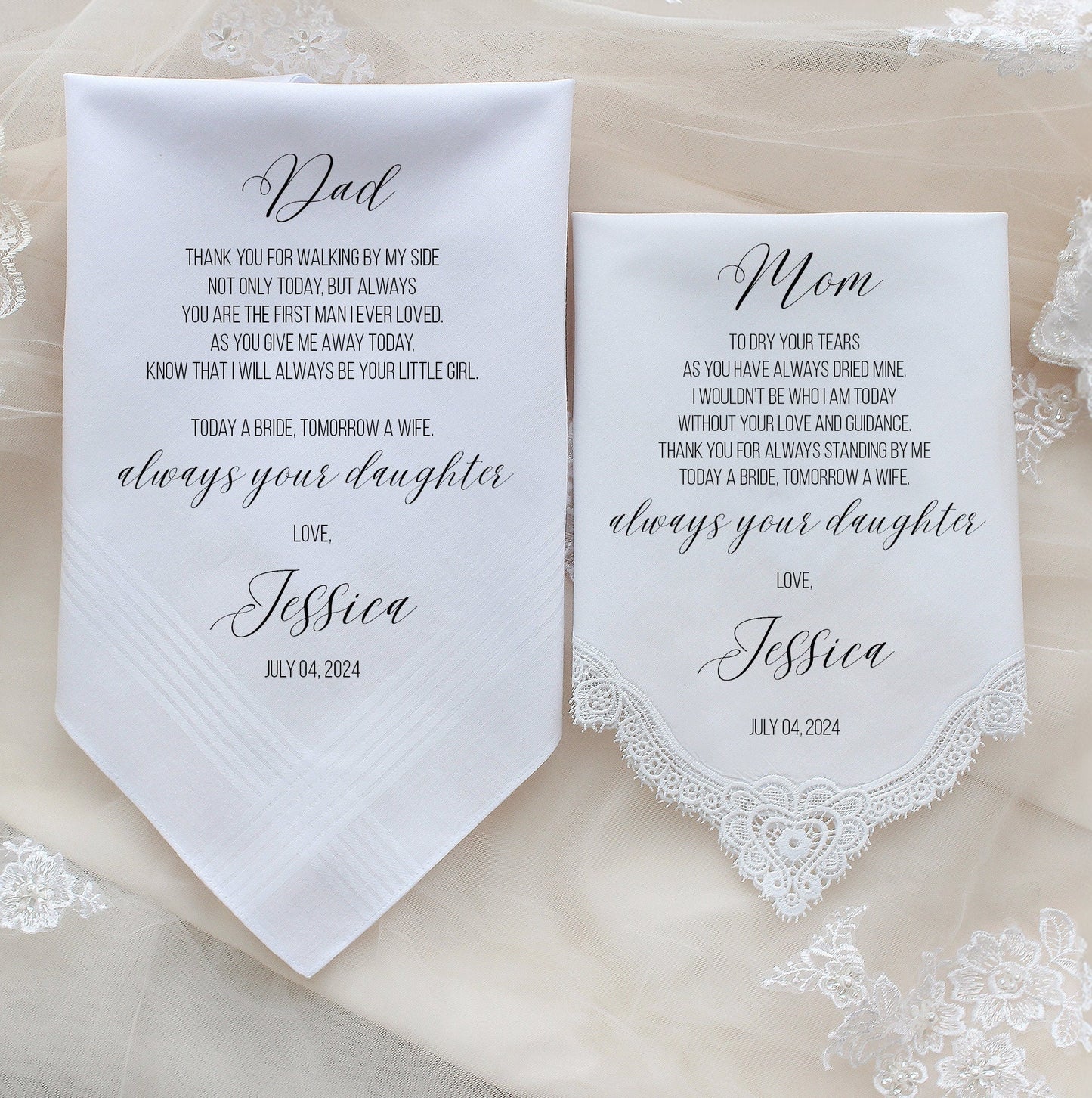 Mother of the Bride Gift & Father of the Bride Gift From Bride, Mother of Bride Wedding Handkerchief from Daughter, Gift for Parents