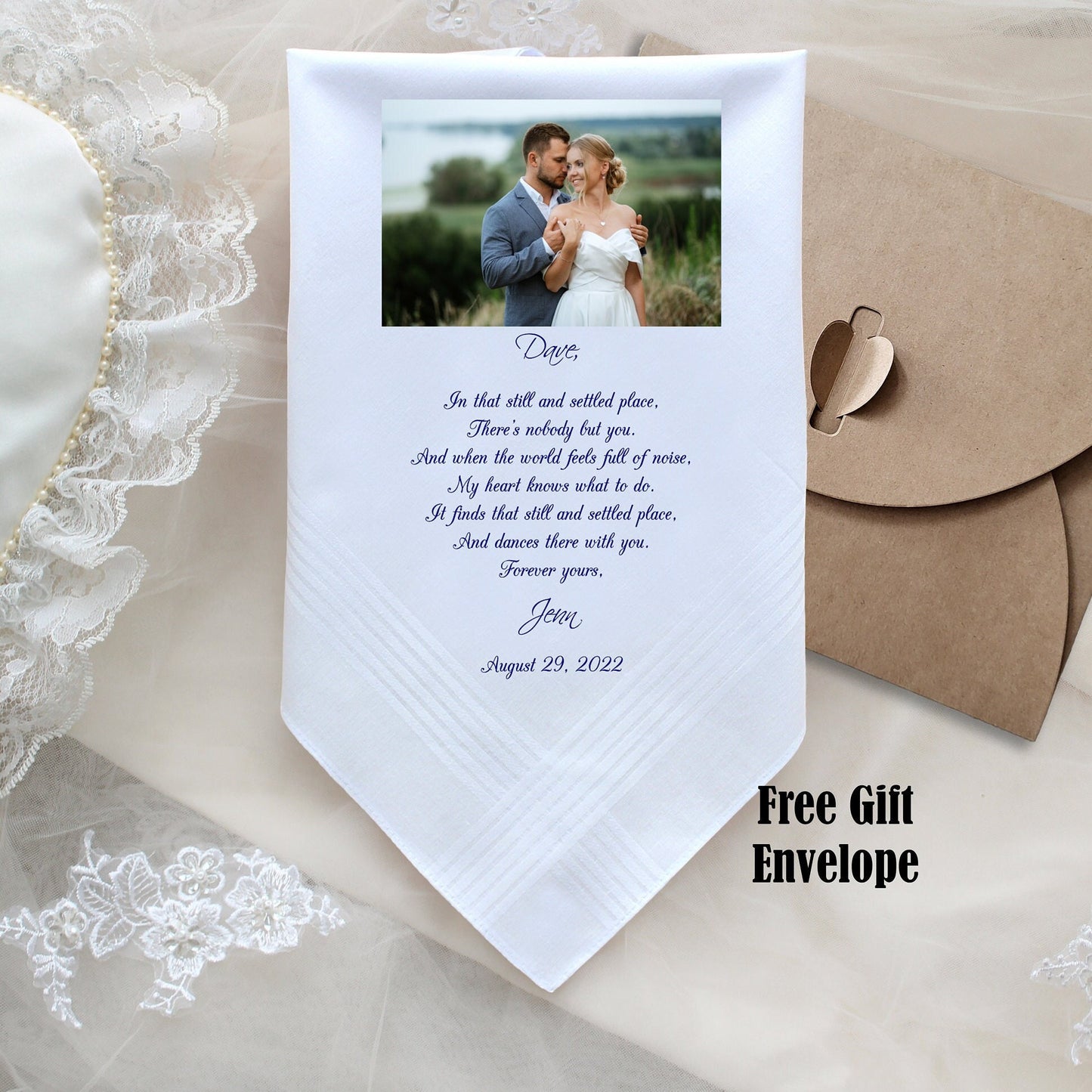 Groom wedding handkerchief from the Bride-Wedding PHOTO Hankerchief-PRINTED-CUSTOMIZE-Wedding Hankies-Wedding Gift for groom