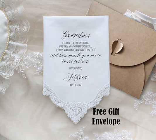 Grandma Wedding Gift, Grandmother of the Bride Gift, Grandmother of the Groom Gift, Wedding Handkerchief Gift for Grandma, Personalized