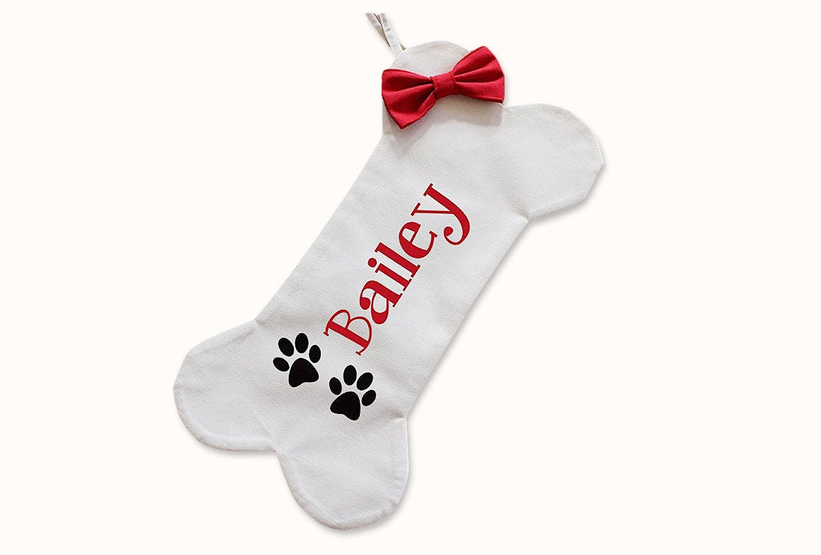 Personalized Dog Christmas Stocking, Bone Holiday Stocking for Dog, Bone-Shaped, Pet Owner Holiday Gift
