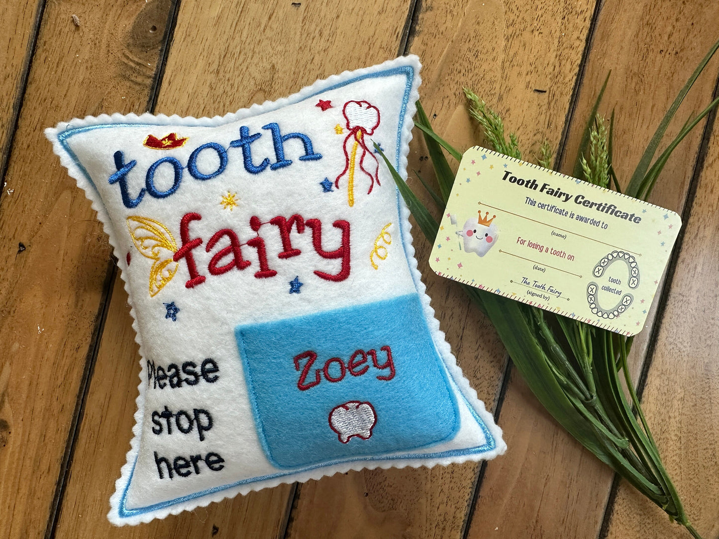 Personalized Tooth fairy pillow in Pink and more colors