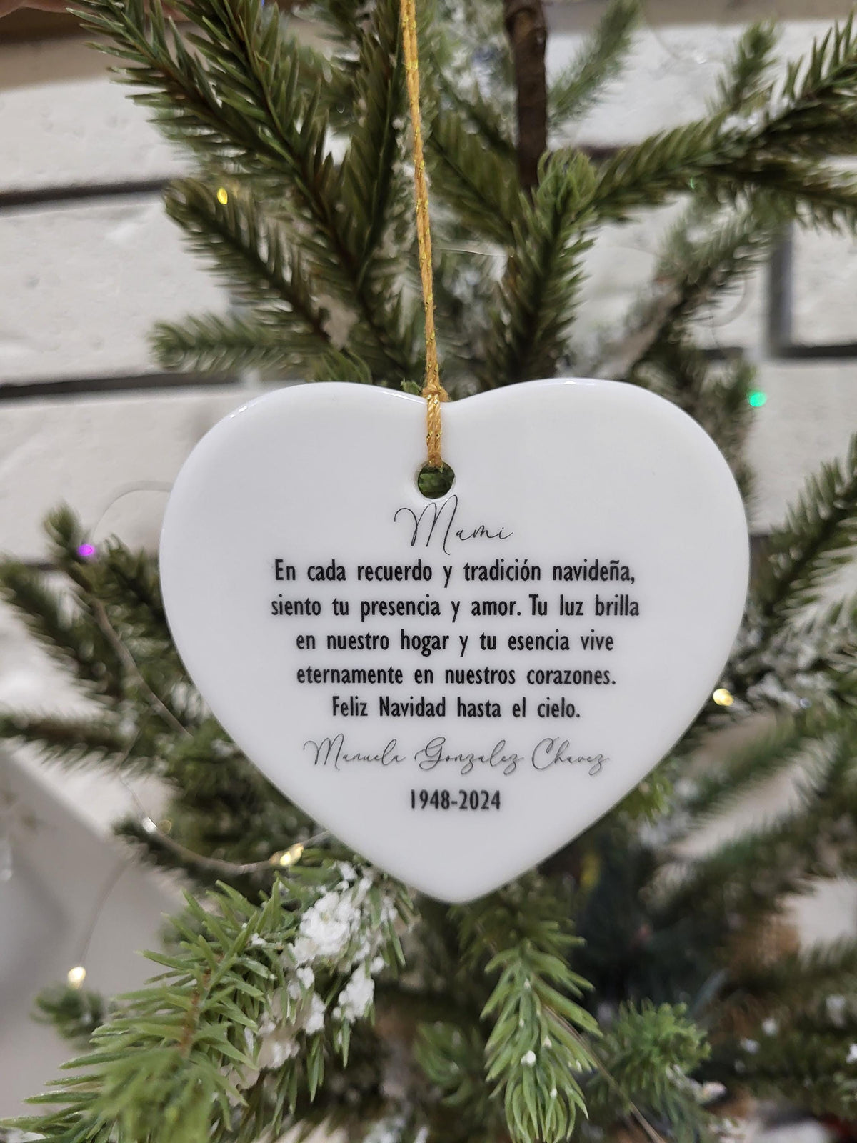 SPANISH Memorial Heart Christmas Ornament, Merry Christmas to Heaven, Personalized Remembrance Ornament