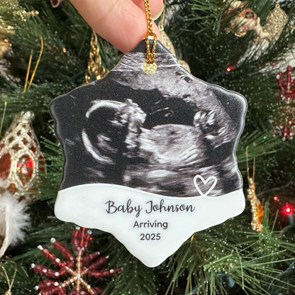 Baby Ultrasound Photo on Ceramic Snowflake Ornament