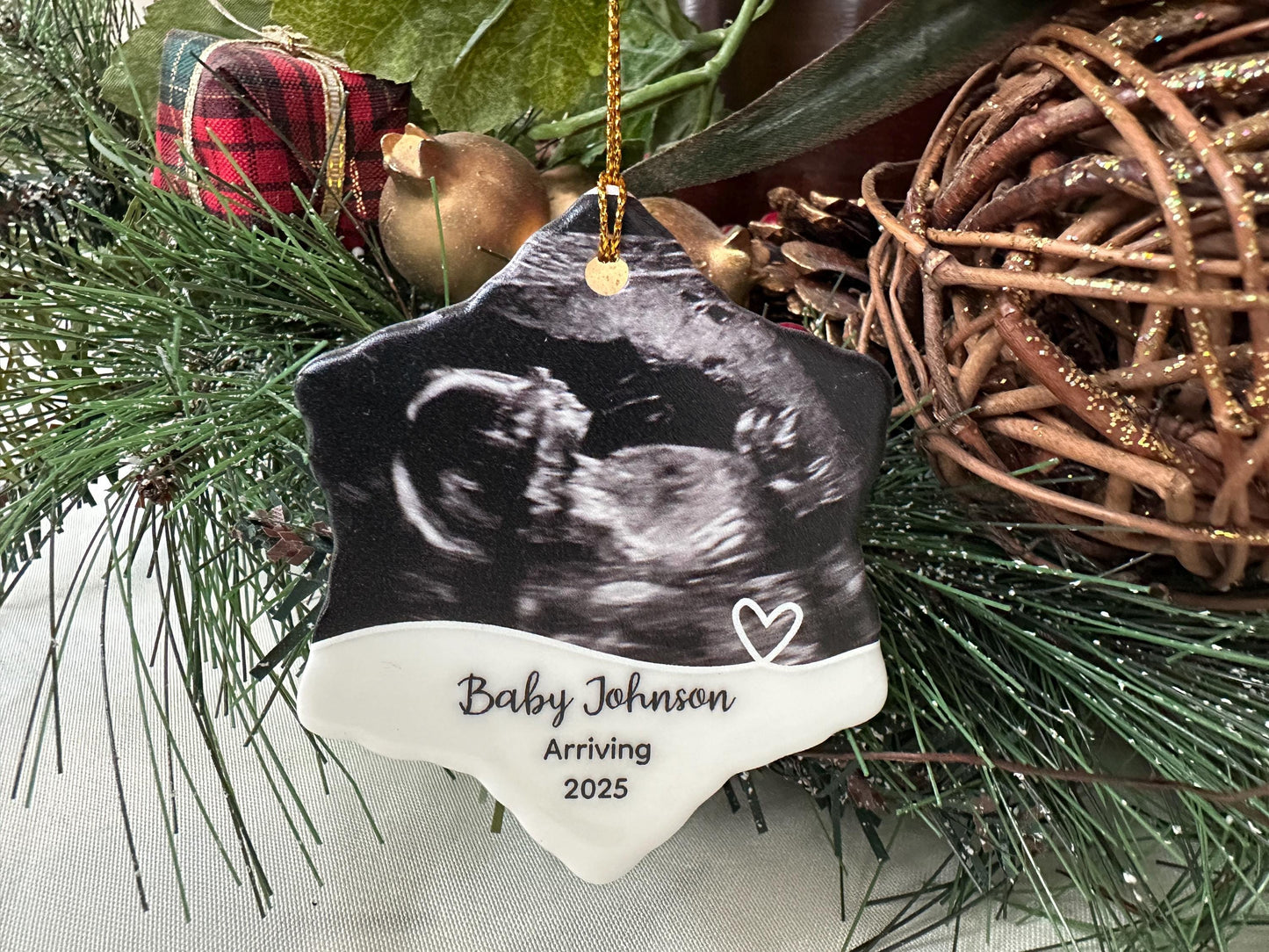 Baby Ultrasound Photo Ornament, Custom Sonogram Christmas Holiday Snowflake Ornament, Expecting Dad and Grandparents Gift