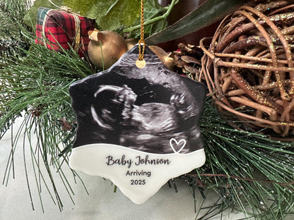 Baby Ultrasound Photo on Ceramic Snowflake Ornament