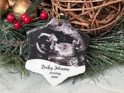 Baby Ultrasound Photo on Ceramic Snowflake Ornament