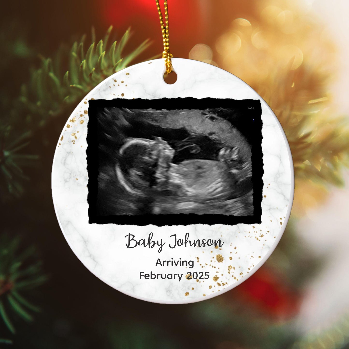 Baby Ultrasound Photo Ornament, Custom Sonogram Christmas Holiday Ornament, Personalized Expecting Dad and Grandparents Gift