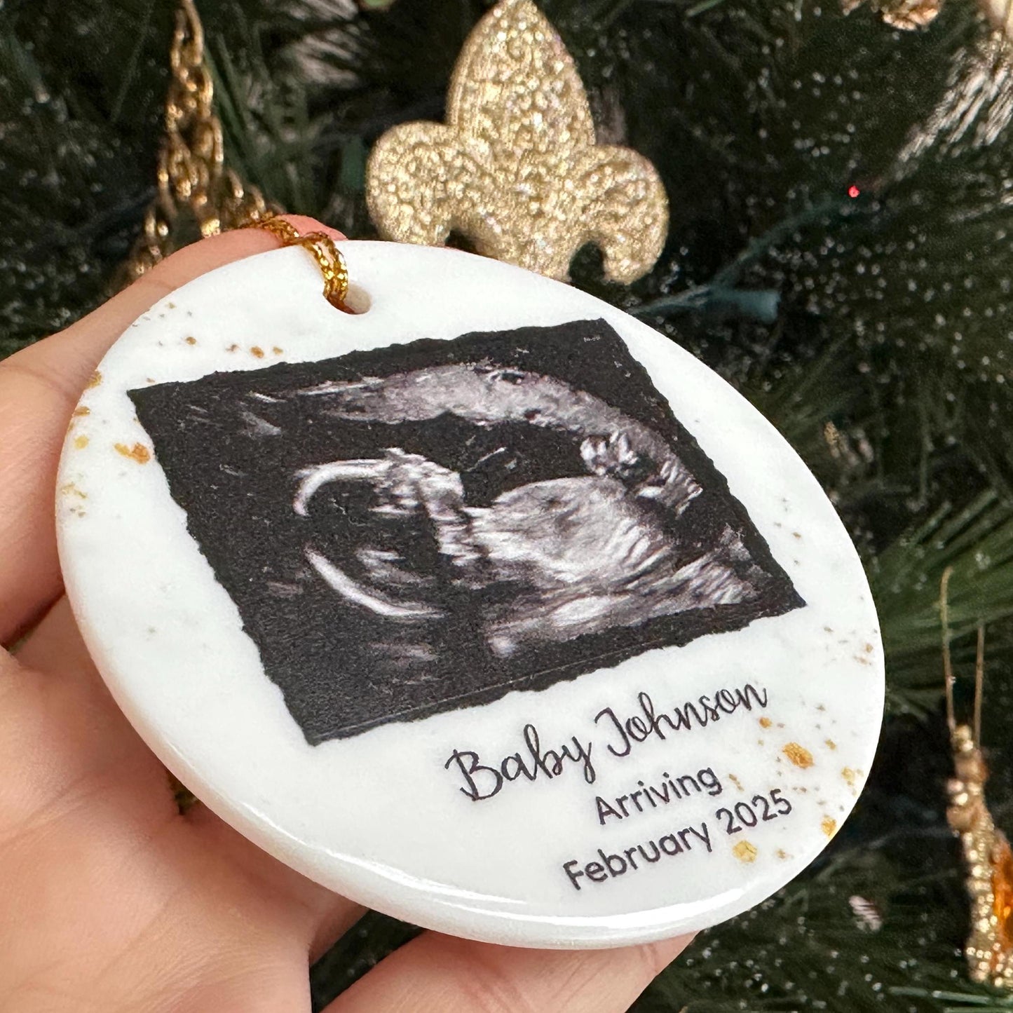 Baby Ultrasound Photo Ornament, Custom Sonogram Christmas Holiday Ornament, Personalized Expecting Dad and Grandparents Gift