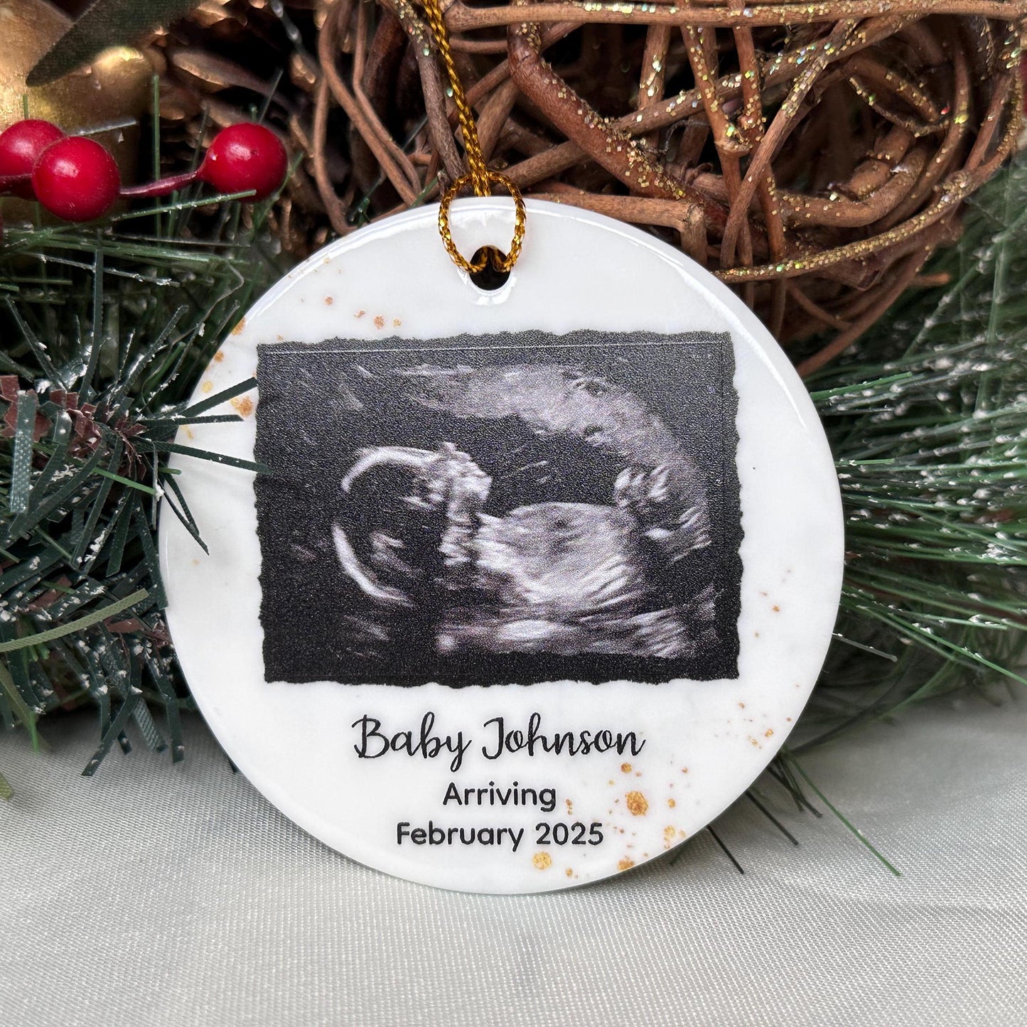 Baby Ultrasound Photo Ornament, Custom Sonogram Christmas Holiday Ornament, Personalized Expecting Dad and Grandparents Gift