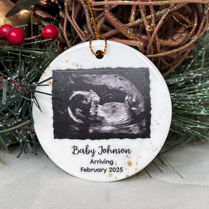 Baby Ultrasound Photo Ceramic Round Ornament
