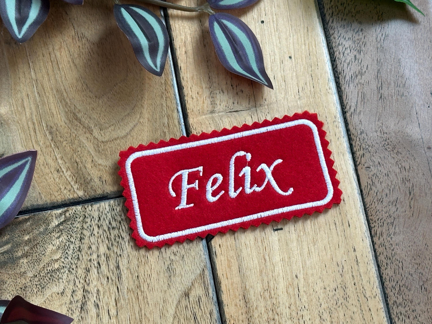 Embroidered Name patch on colored Felt: 4x2 inches, Iron-on or Sew-on Patch