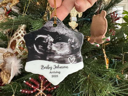 Baby Ultrasound Photo on Ceramic Snowflake Ornament