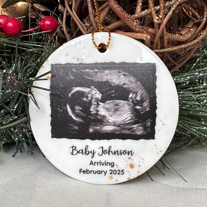 Baby Ultrasound Photo Ceramic Round Ornament