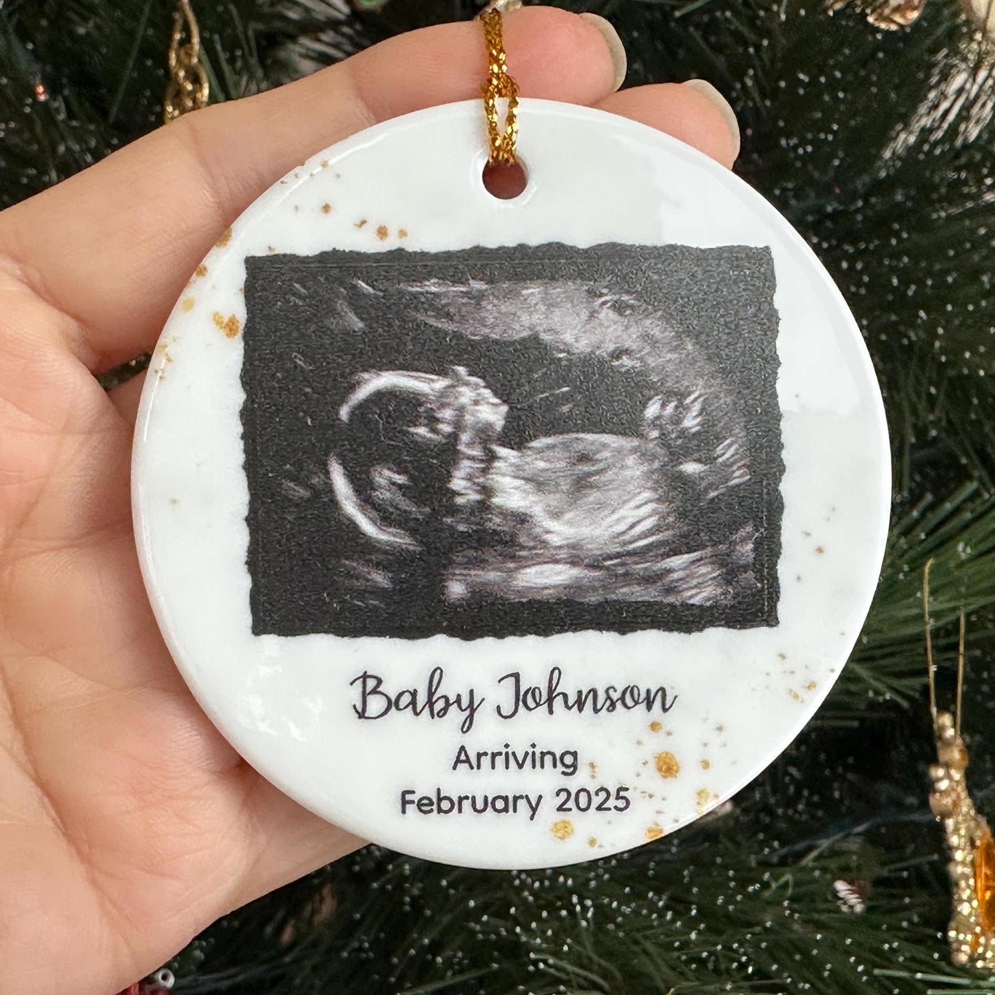 Baby Ultrasound Photo Ornament, Custom Sonogram Christmas Holiday Ornament, Personalized Expecting Dad and Grandparents Gift