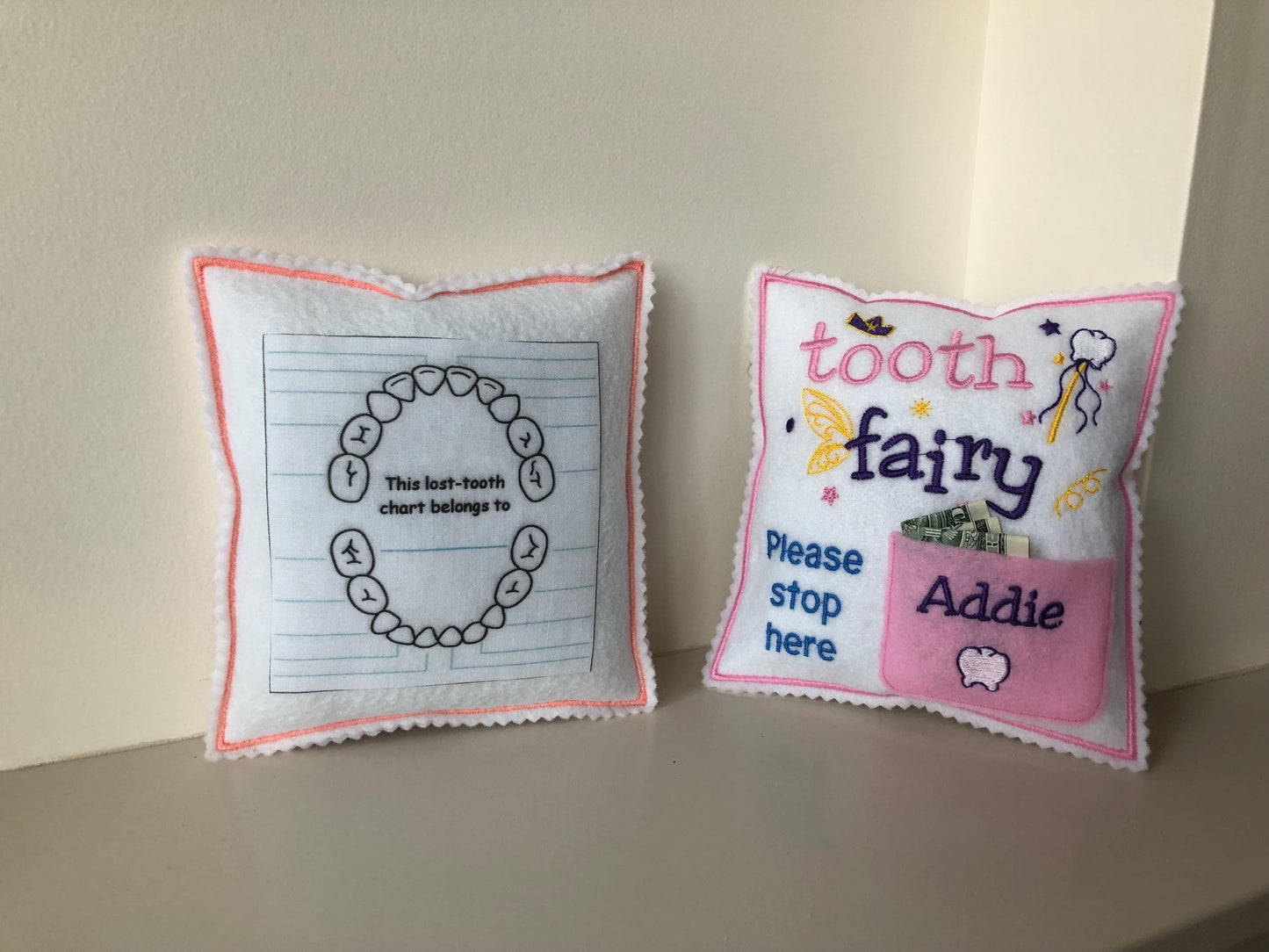 Personalized Tooth fairy pillow in Pink and more colors