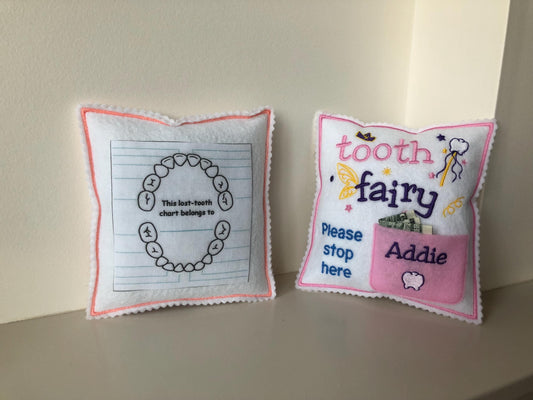 Personalized Tooth fairy pillow in Pink and more colors