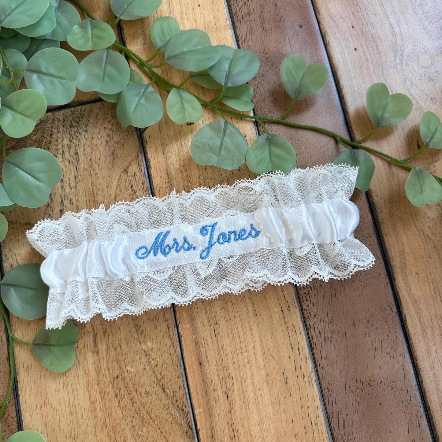 Personalized Wedding Garter: Custom Embroidered Bridal Lace, Petite to Plus Sizes