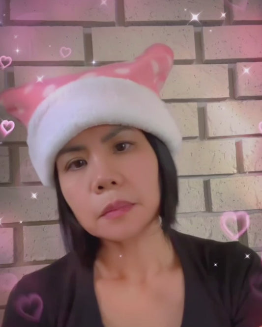 Double-Sided Pink & White Polka Dot Fleece Cat Ear Toque: custom size for kids to adults